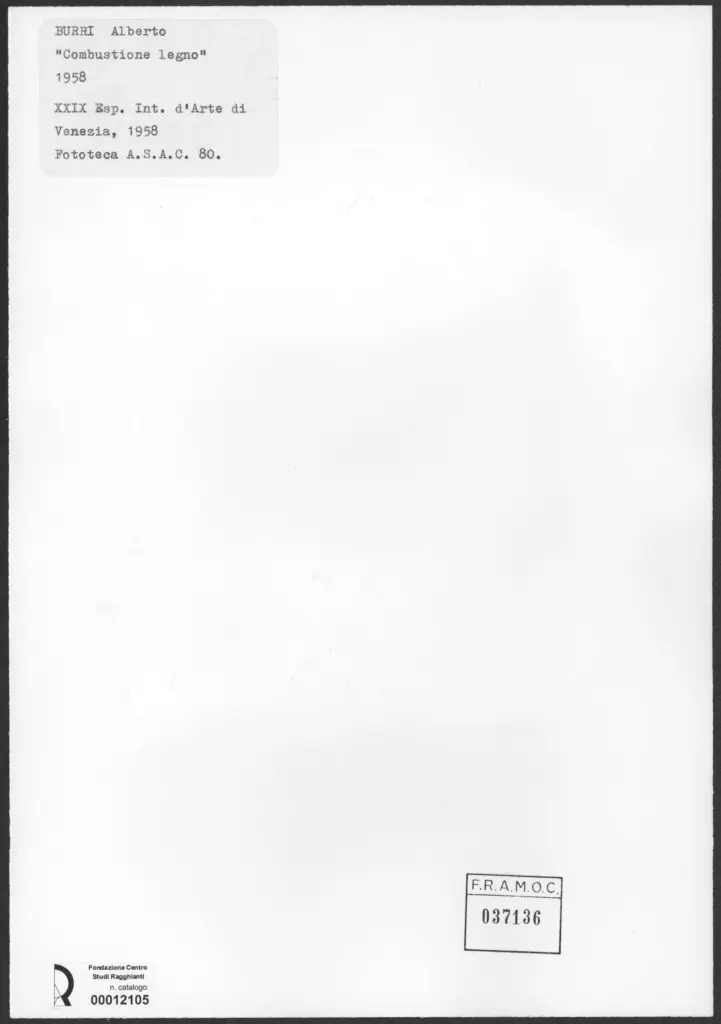 Anonimo , Burri, Alberto - sec. XX - Combutione legno , retro