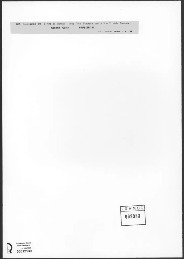 Giacomelli , Cadorin, Guido - sec. XX - Pensierosa , retro