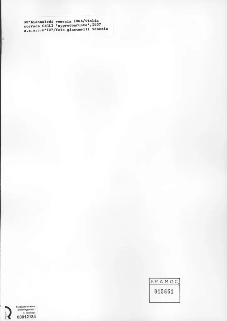 Giacomelli , Cagli, Corrado - sec. XX - Approdoarunta , retro