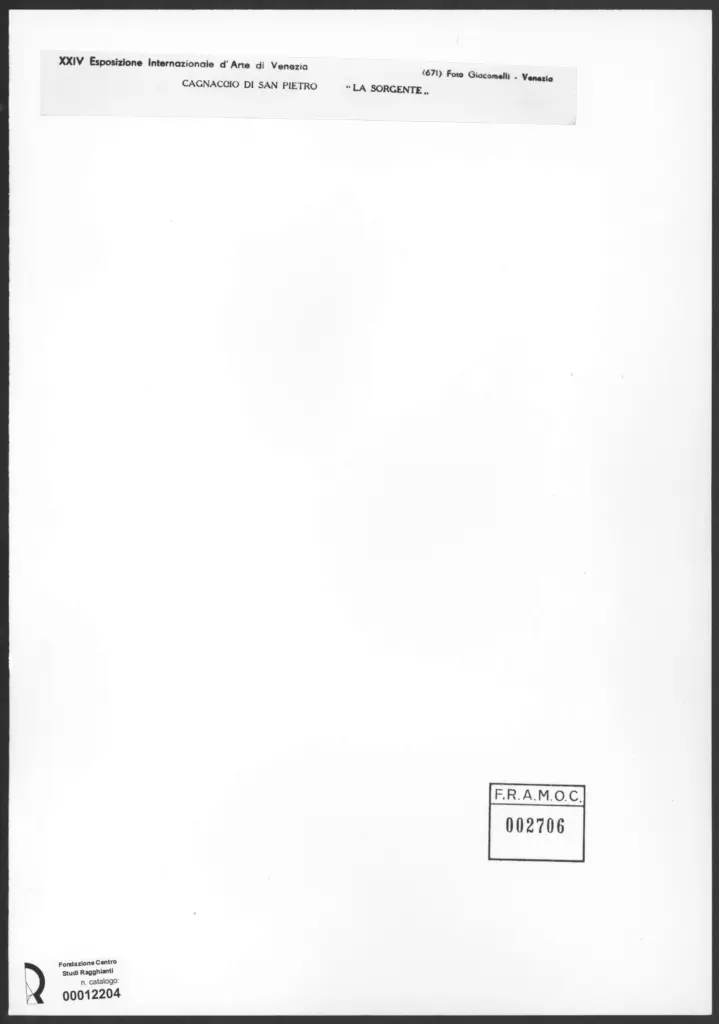 Giacomelli , Scarpa, Natale - sec. XX - La sorgente , retro