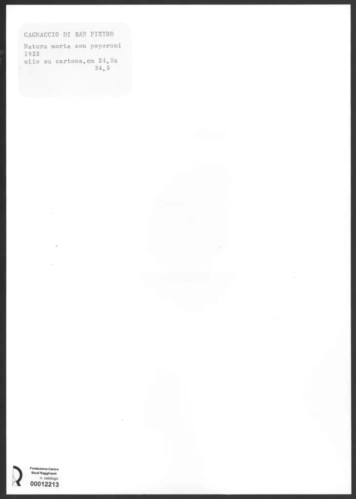 Anonimo , Scarpa, Natale - sec. XX - Natura morta con peperoni , retro