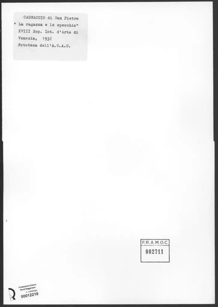 Anonimo , Scarpa, Natale - sec. XX - La ragazza e lo specchio , retro