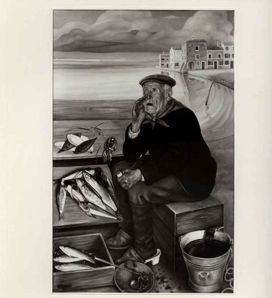 Giacomelli , Scarpa, Natale - sec. XX - Venditore di pesce , fronte