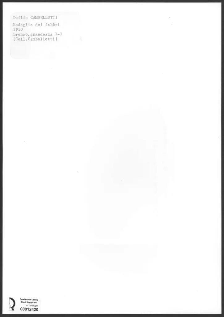 Anonimo , Cambellotti, Duilio - sec. XX - Medaglia dei fabbri , retro