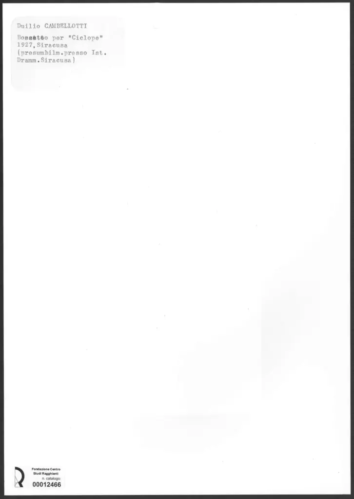 Anonimo , Cambellotti, Duilio - sec. XX - Bozzetto per "Ciclope" , retro