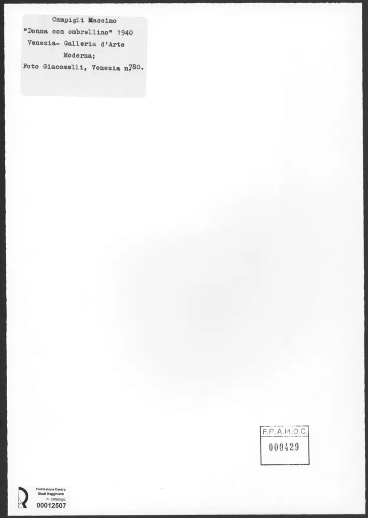 Giacomelli , Campigli, Massimo - sec. XX - Donna con ombrellino , retro