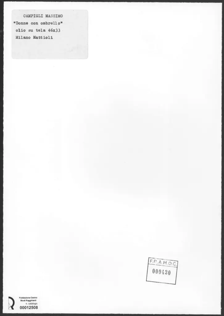 Anonimo , Campigli, Massimo - sec. XX - Donne con ombrello , retro