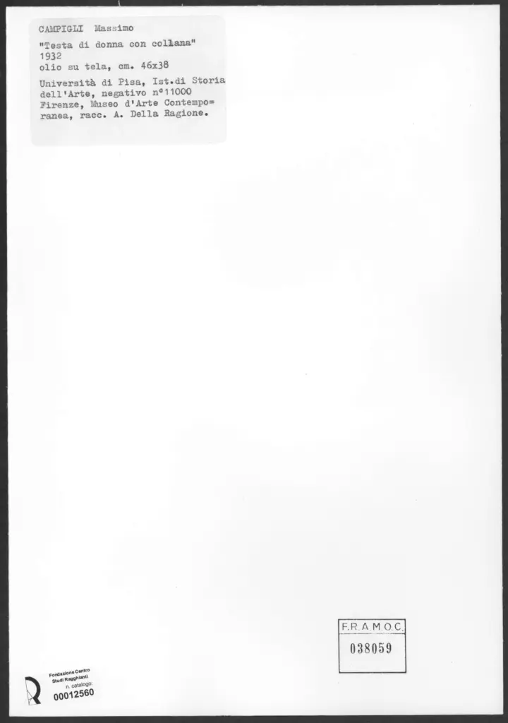 Anonimo , Campigli, Massimo - sec. XX - Testa di donna con collana , retro