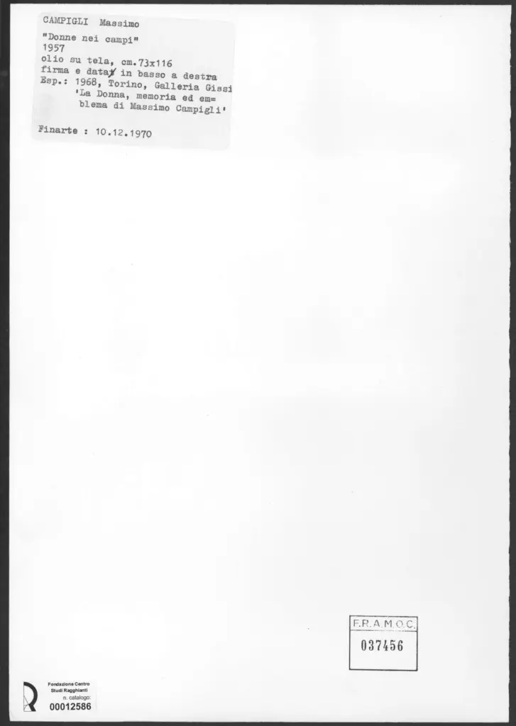 Anonimo , Campigli, Massimo - sec. XX - Donne nei campi , retro