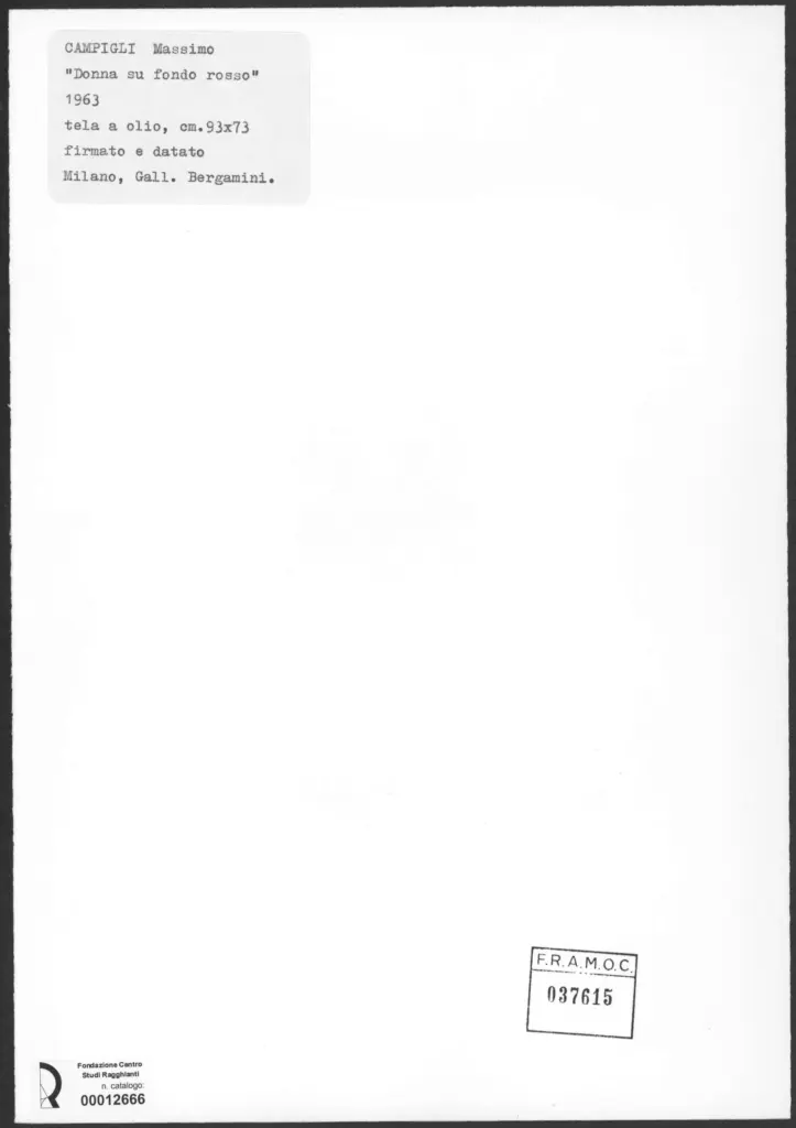Anonimo , Campigli, Massimo - sec. XX - Donna su fondo rosso , retro