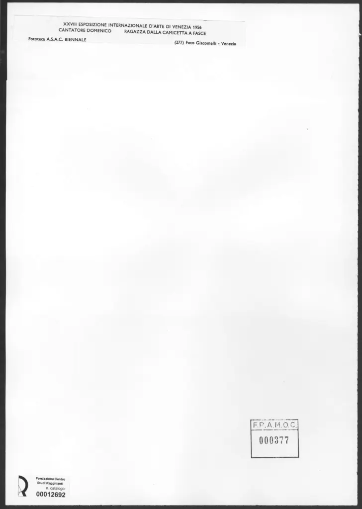 Giacomelli , Cantatore, Domenico - sec. XX - Ragazza dalla camicetta a fasce , retro