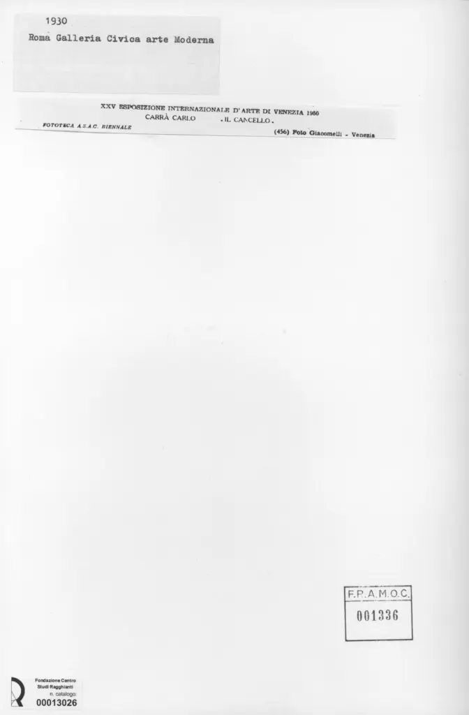 Giacomelli , Carr&agrave;, Carlo - sec. XX - Il cancello , retro