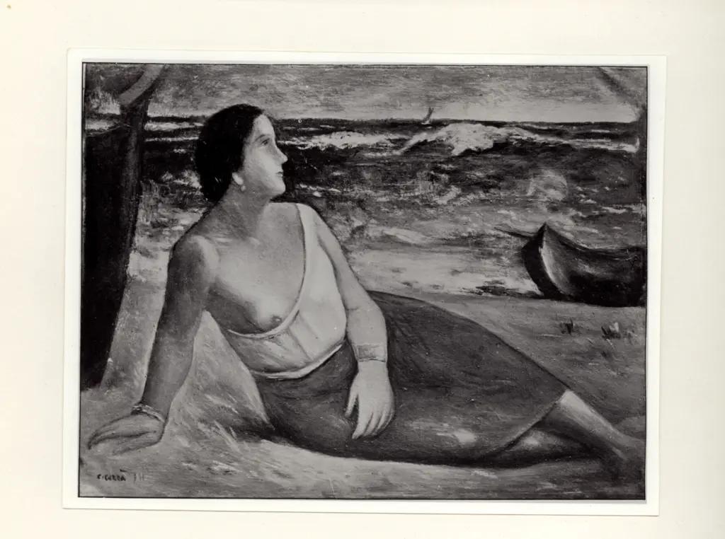 Anonimo , Carr&agrave;, Carlo - sec. XX - Donna al mare , fronte