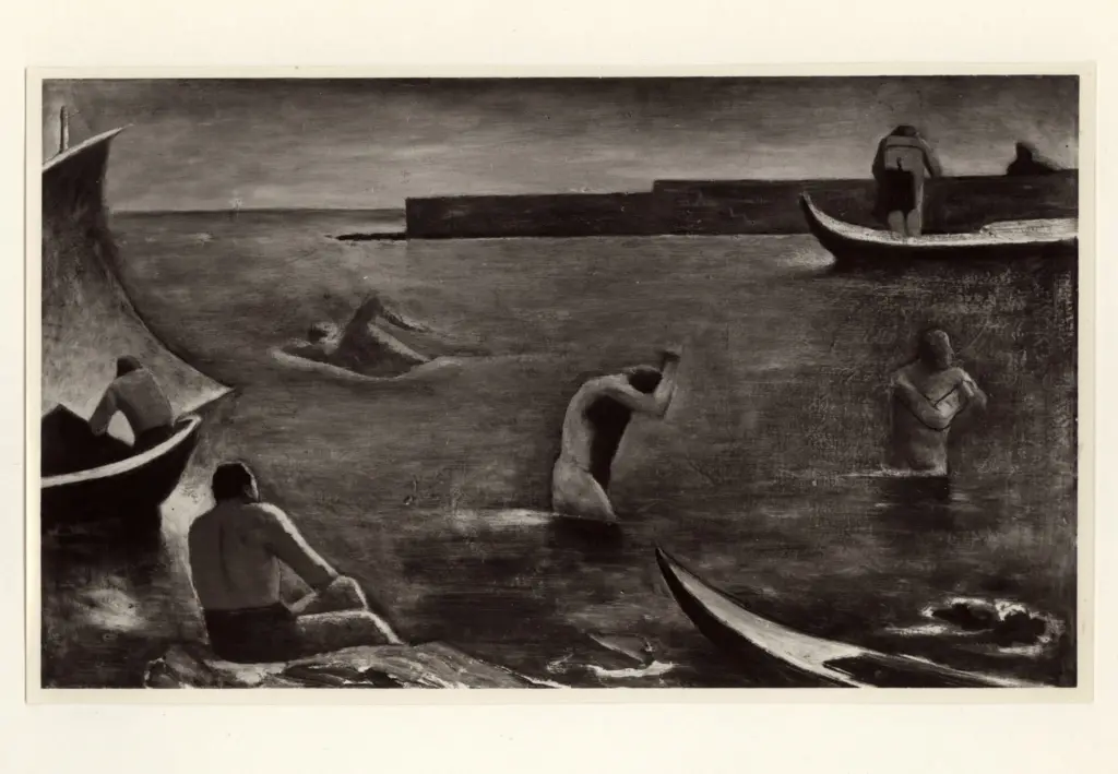 Anonimo , Carr&agrave;, Carlo - sec. XX - Nuotatori , fronte