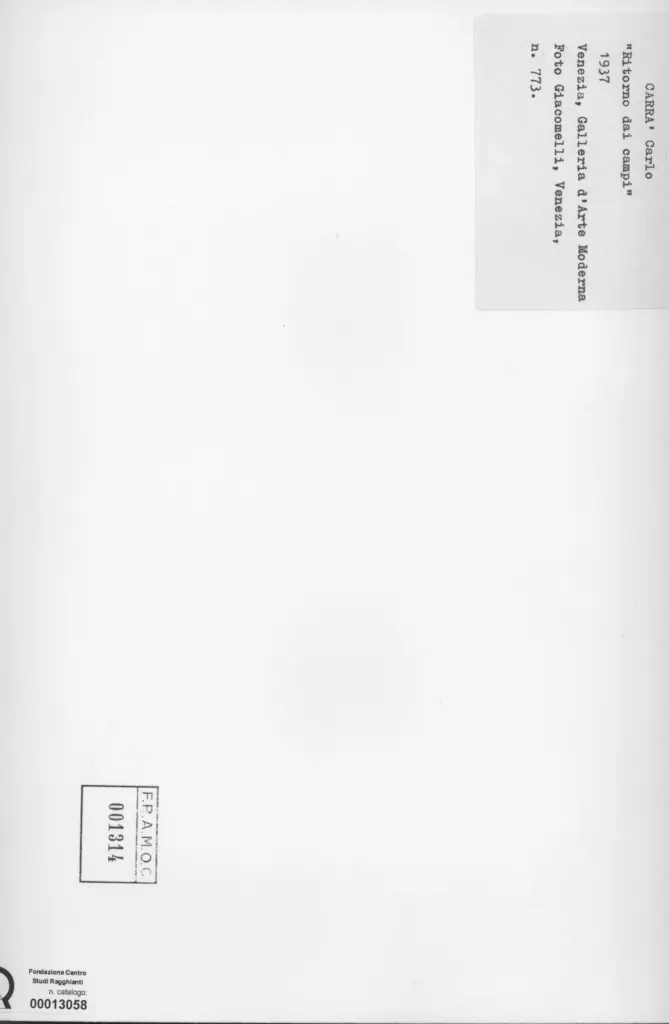 Giacomelli , Carr&agrave;, Carlo - sec. XX - Ritorno nei campi , retro