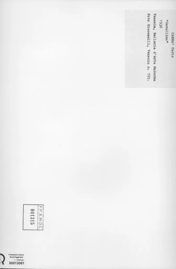 Giacomelli , Carr&agrave;, Carlo - sec. XX - Cavallino , retro