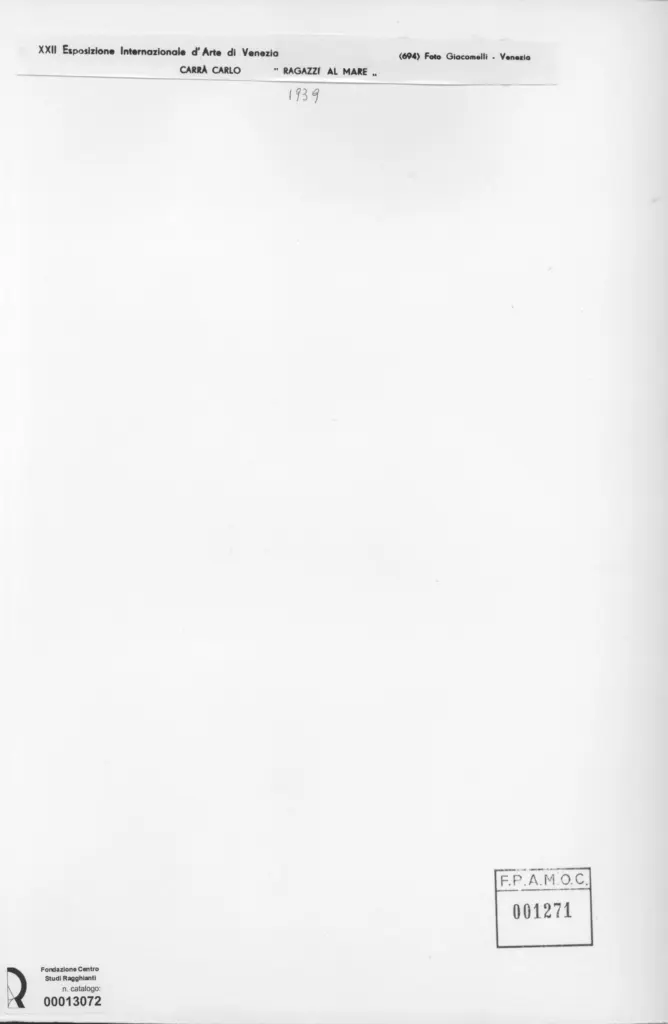 Giacomelli , Carrà, Carlo - sec. XX - Ragazzi al mare , retro