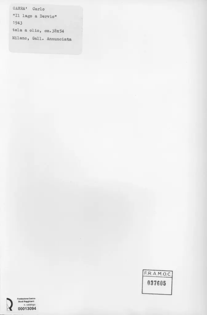 Anonimo , Carr&agrave;, Carlo - sec. XX - Il lago a Dervio , retro