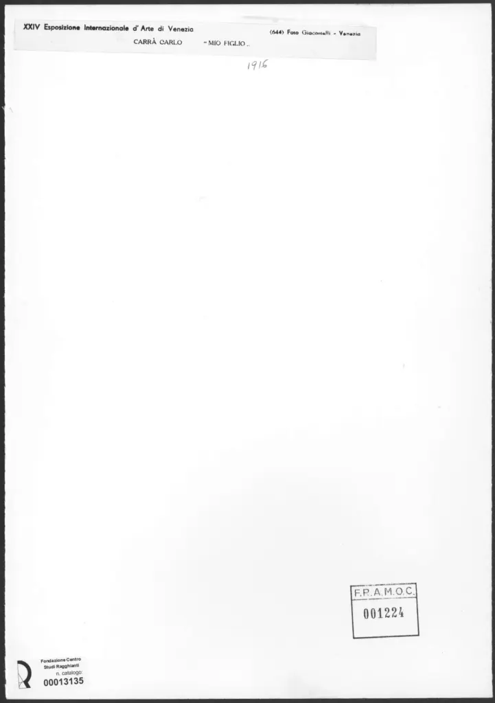 Giacomelli , Carr&agrave;, Carlo - sec. XX - Mio figlio , retro