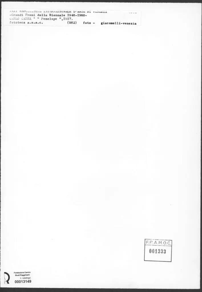 Giacomelli , Carrà, Carlo - sec. XX - Penelope , retro