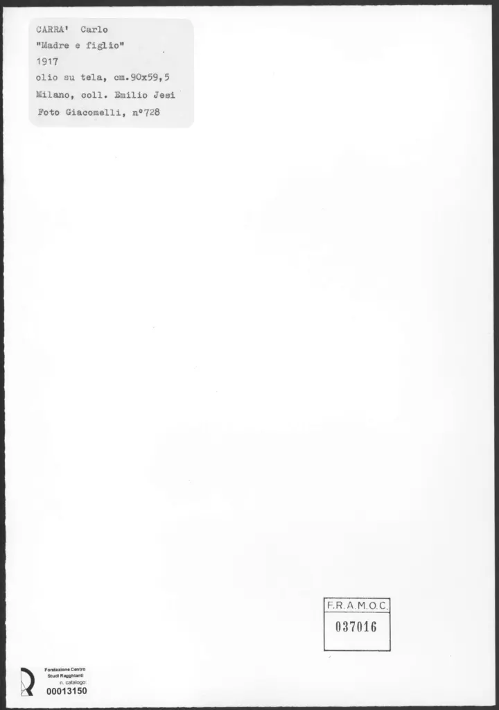 Giacomelli , Carr&agrave;, Carlo - sec. XX - Madre e figlio , retro
