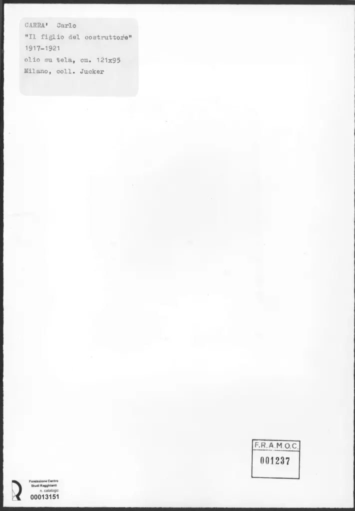 Anonimo , Carr&agrave;, Carlo - sec. XX - Il figlio del costruttore , retro