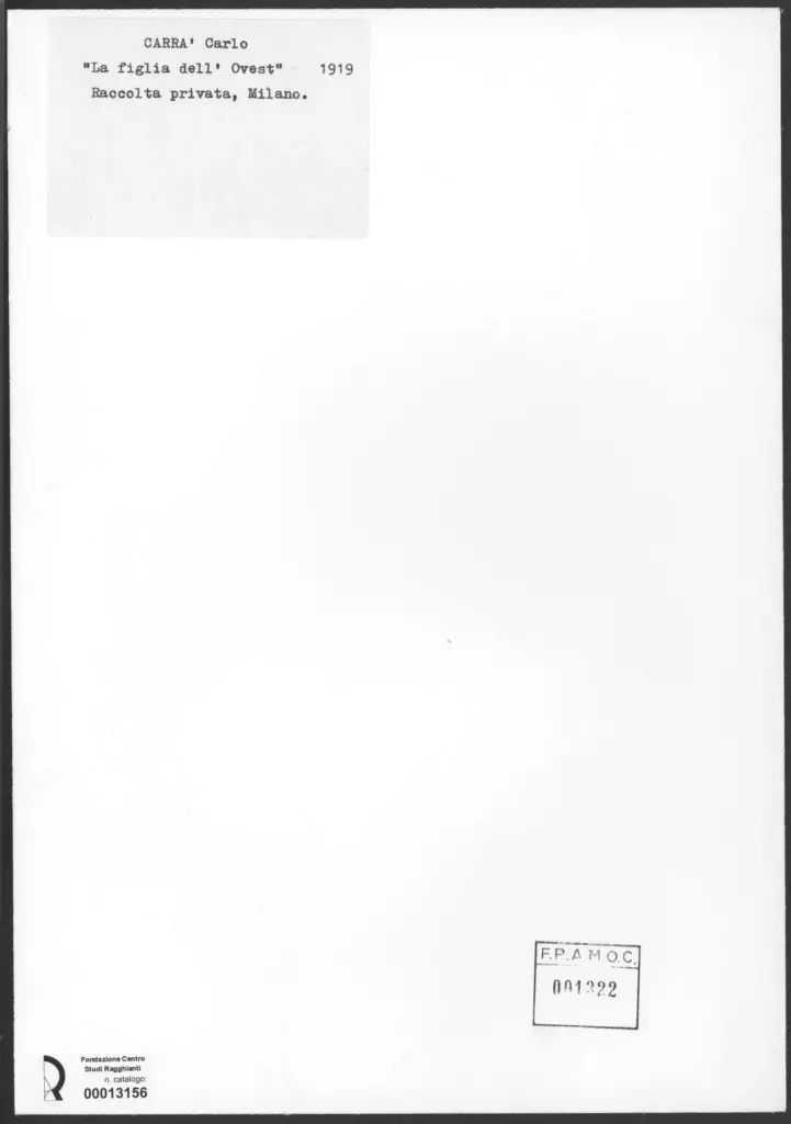 Anonimo , Carr&agrave;, Carlo - sec. XX - La figlia dell'Ovest , retro