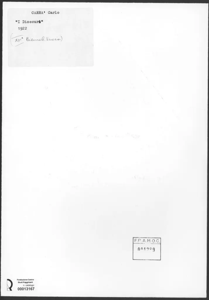 Anonimo , Carr&agrave;, Carlo - sec. XX - I Dioscuri , retro