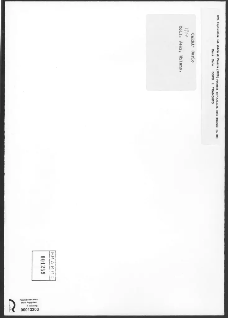 Anonimo , Carr&agrave;, Carlo - sec. XX - Dopo il tramonto , retro