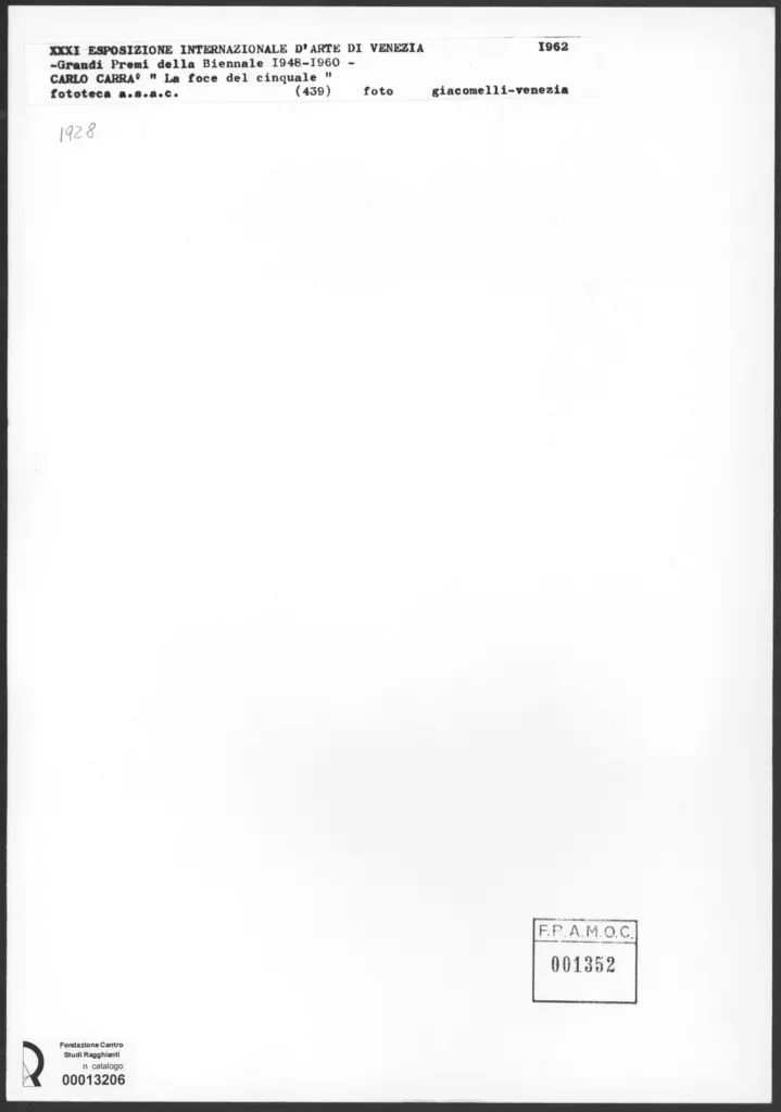 Giacomelli , Carrà, Carlo - sec. XX - La foce del Cinquale , retro