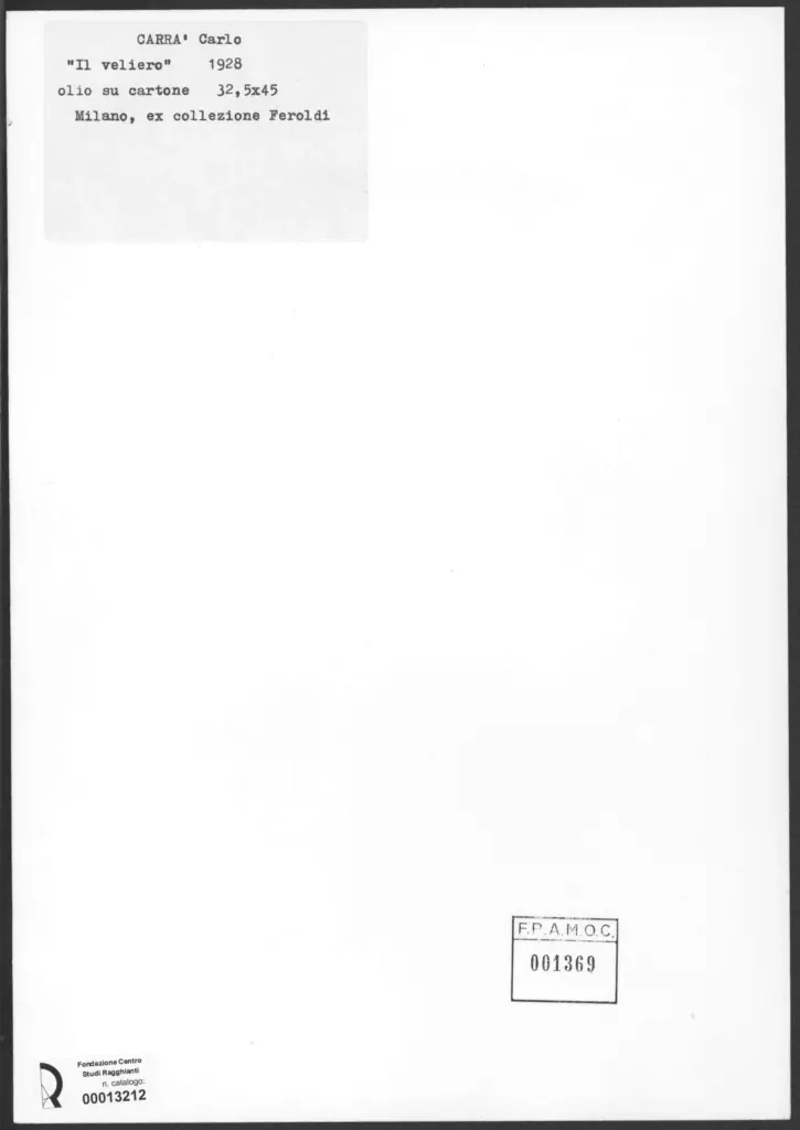 Anonimo , Carr&agrave;, Carlo - sec. XX - Il veliero , retro