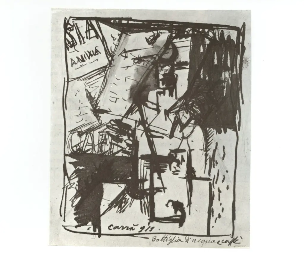 Anonimo , Carr&agrave;, Carlo - sec. XX - Bottiglia d'acqua e caff&egrave; , fronte