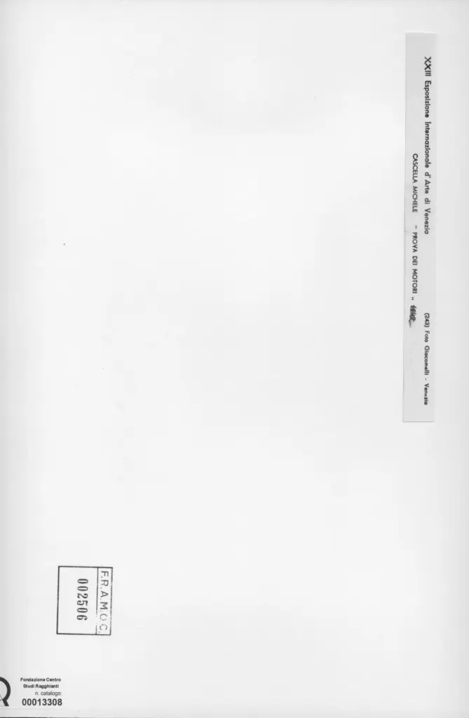 Giacomelli , Cascella, Michele - sec. XX - Prova dei motori , retro