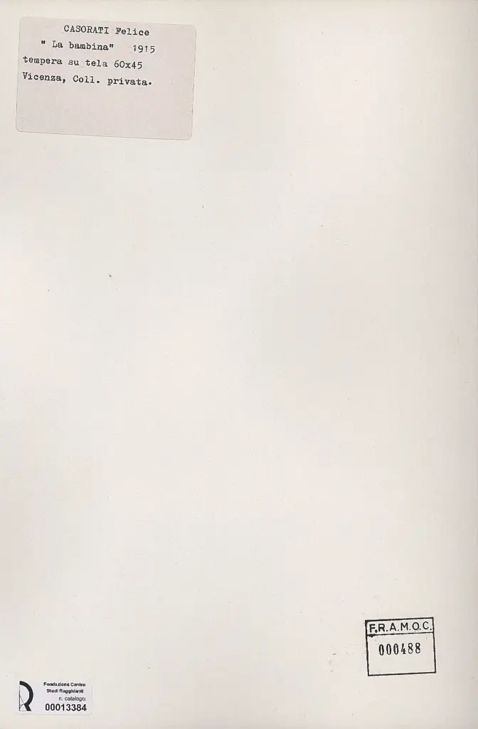 Anonimo , Casorati, Felice - sec. XX - La bambina , retro
