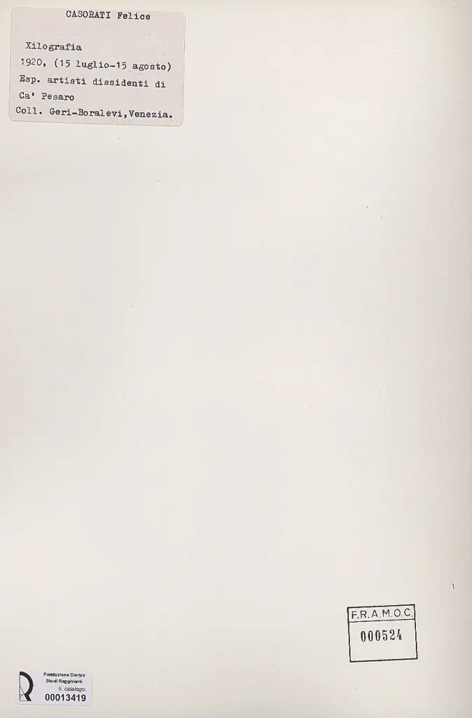 Anonimo , Casorati, Felice - sec. XX - Xilografia , retro