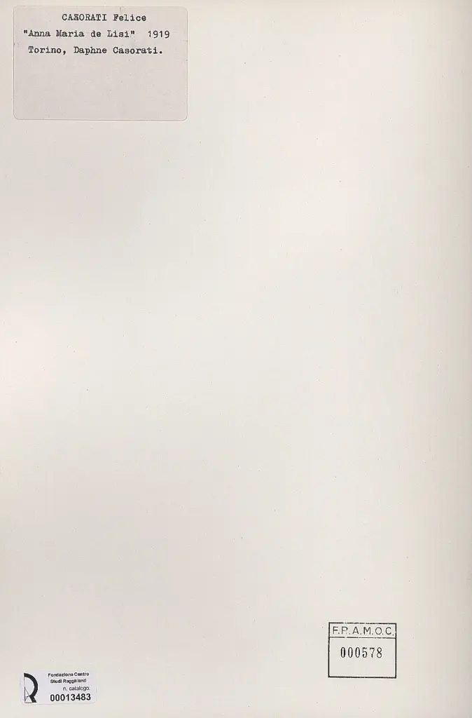 Anonimo , Casorati, Felice - sec. XX - Anna Maria de Lisi , retro