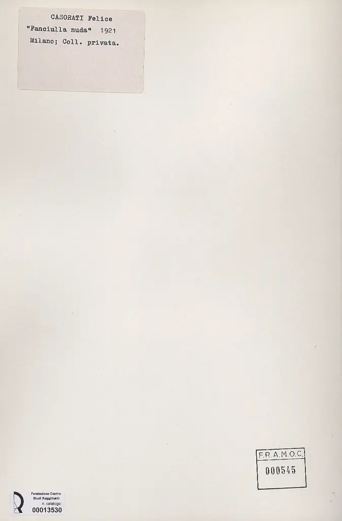 Anonimo , Casorati, Felice - sec. XX - Fanciulla nuda , retro