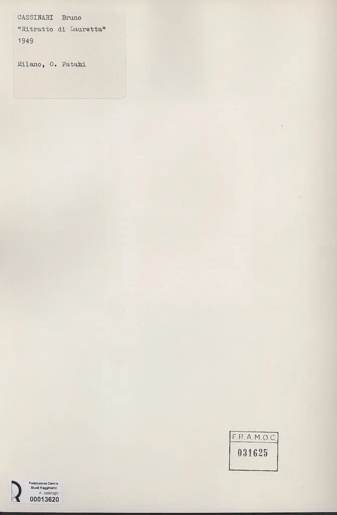 Anonimo , Cassinari, Bruno - sec. XX - Ritratto di Lauretta , retro