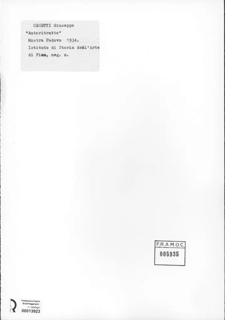 Anonimo , Cesetti, Giuseppe - sec. XX - Autoritratto , retro