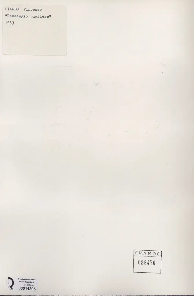 Anonimo , Ciardo, Vincenzo - sec. XX - Paesaggio pugliese , retro