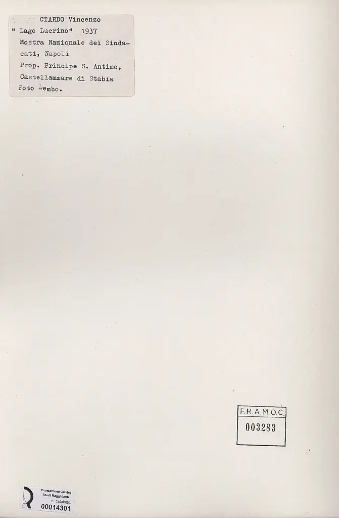 Lembo, Ferdinando , Ciardo, Vincenzo - sec. XX - Lago Lucrino , retro