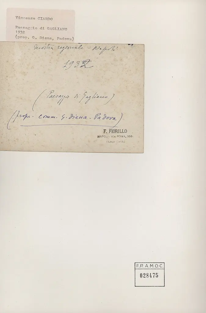 Anonimo , Ciardo, Vincenzo - sec. XX - Paesaggio di Gagliano , retro