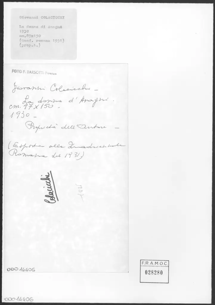 Foto Barsotti , Colacicchi, Giovanni - sec. XX - La donna di Anagni , retro