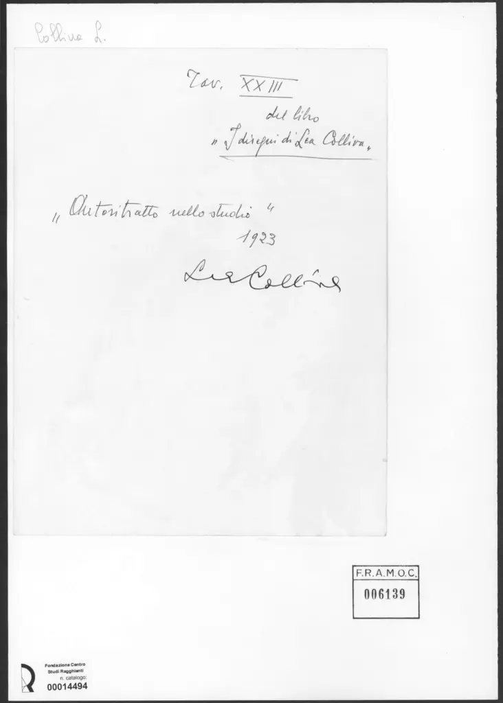 Anonimo , Colliva, Lea - sec. XX - Autoritratto nello studio , retro