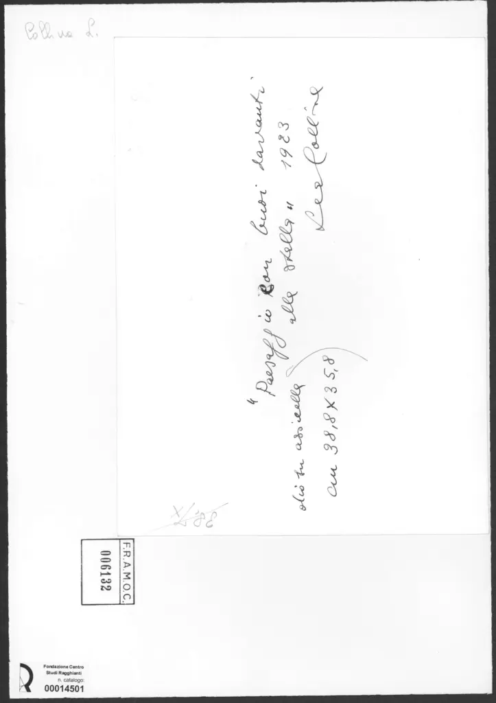 Anonimo , Colliva, Lea - sec. XX - Paesaggio con buoi davanti alla stalla , retro