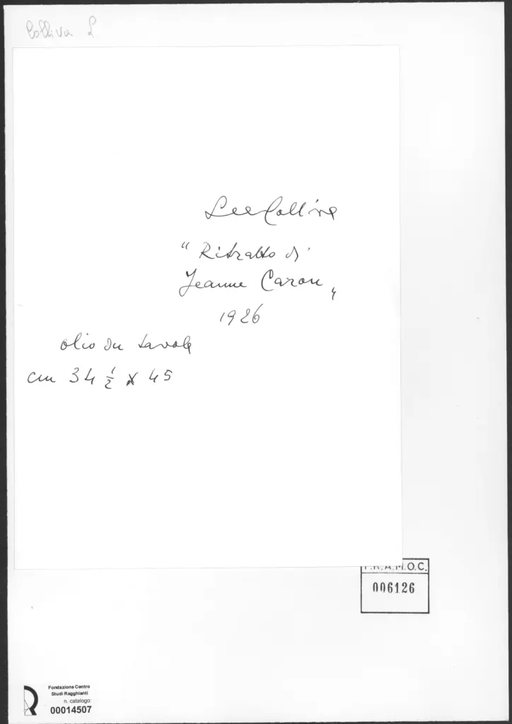 Anonimo , Colliva, Lea - sec. XX - Ritratto di Jeanne Caron , retro