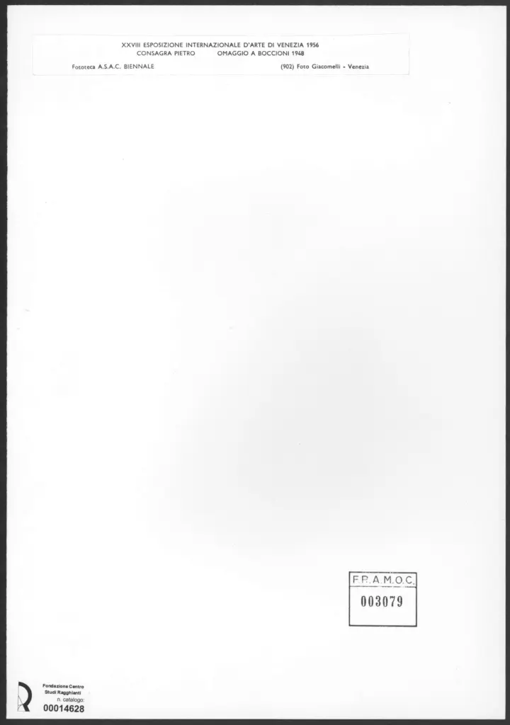 Giacomelli , Consagra, Pietro - sec. XX - Omaggio a Boccioni , retro