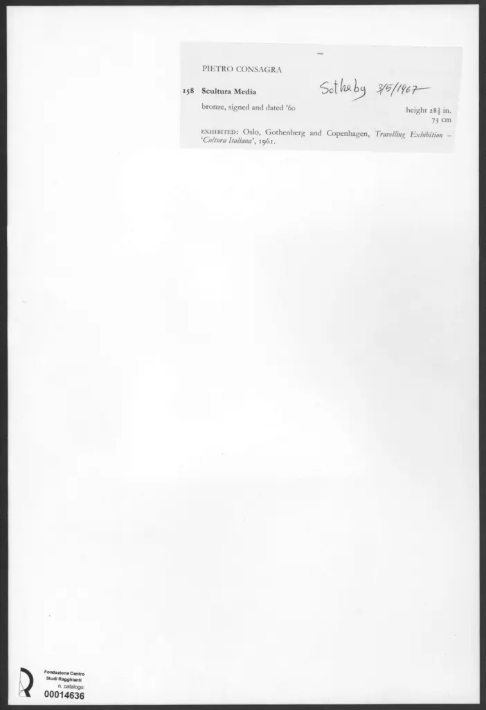 Consagra, Pietro - sec. XX , retro