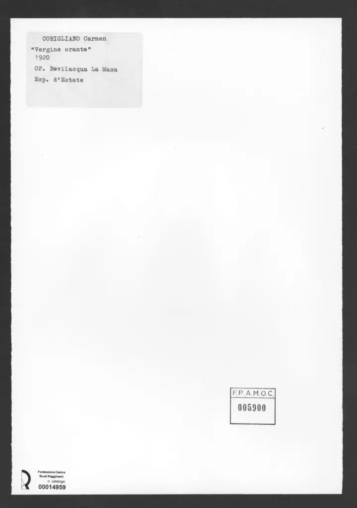 Anonimo , Corigliano, Carmen - sec. XX - Vergine orante , retro