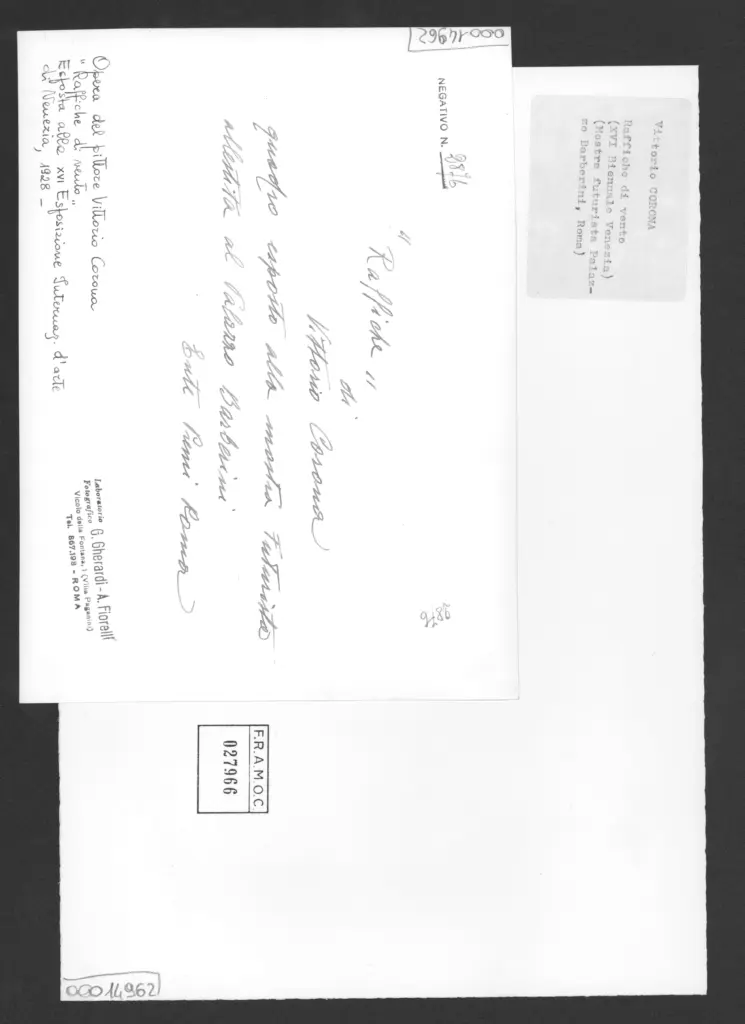 G. Gherardi - A. Fiorelli , Corona, Vittorio - sec. XX - Raffiche di vento , retro